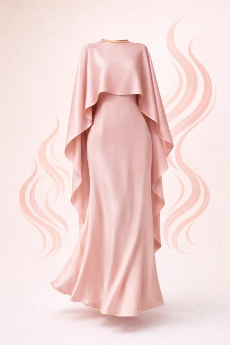 Robe Satin Rose Cape Fluide